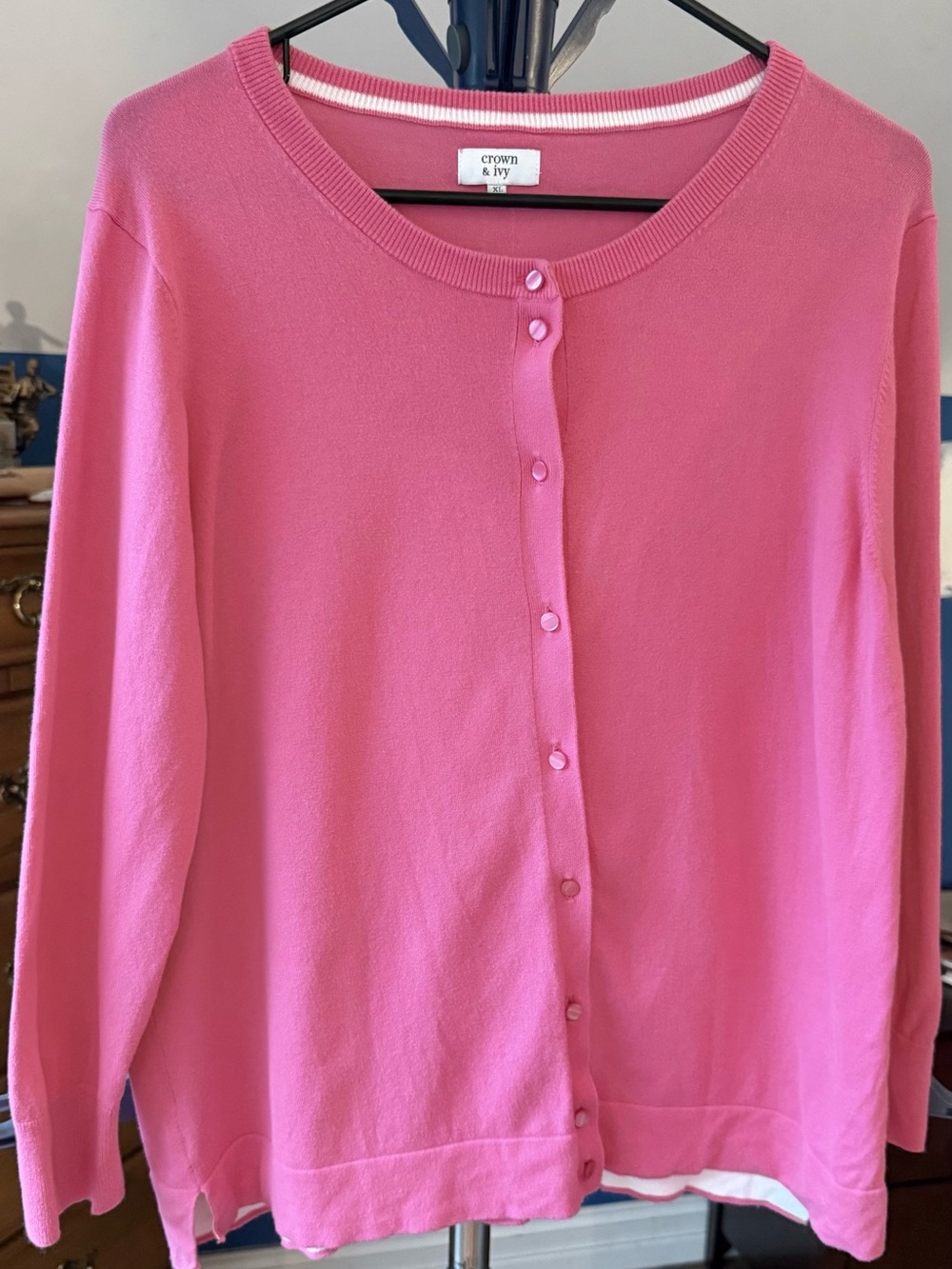 Crown & Ivy Women’s XL Pink Cardigan Sweater Button Front Cotton Blend